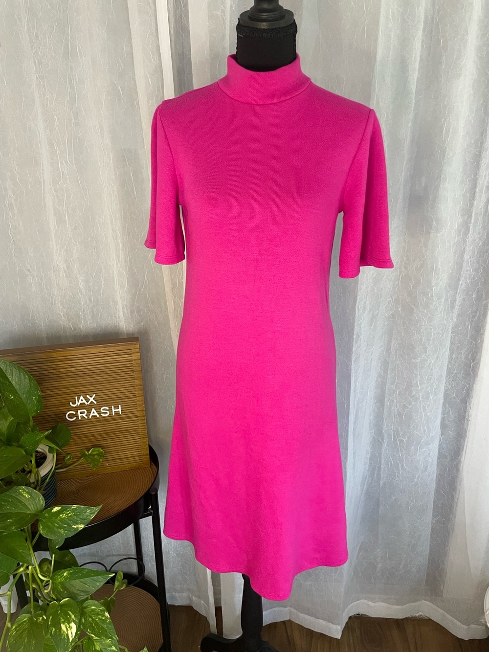 Zara Bright Pink Mock Neck Midi Dress